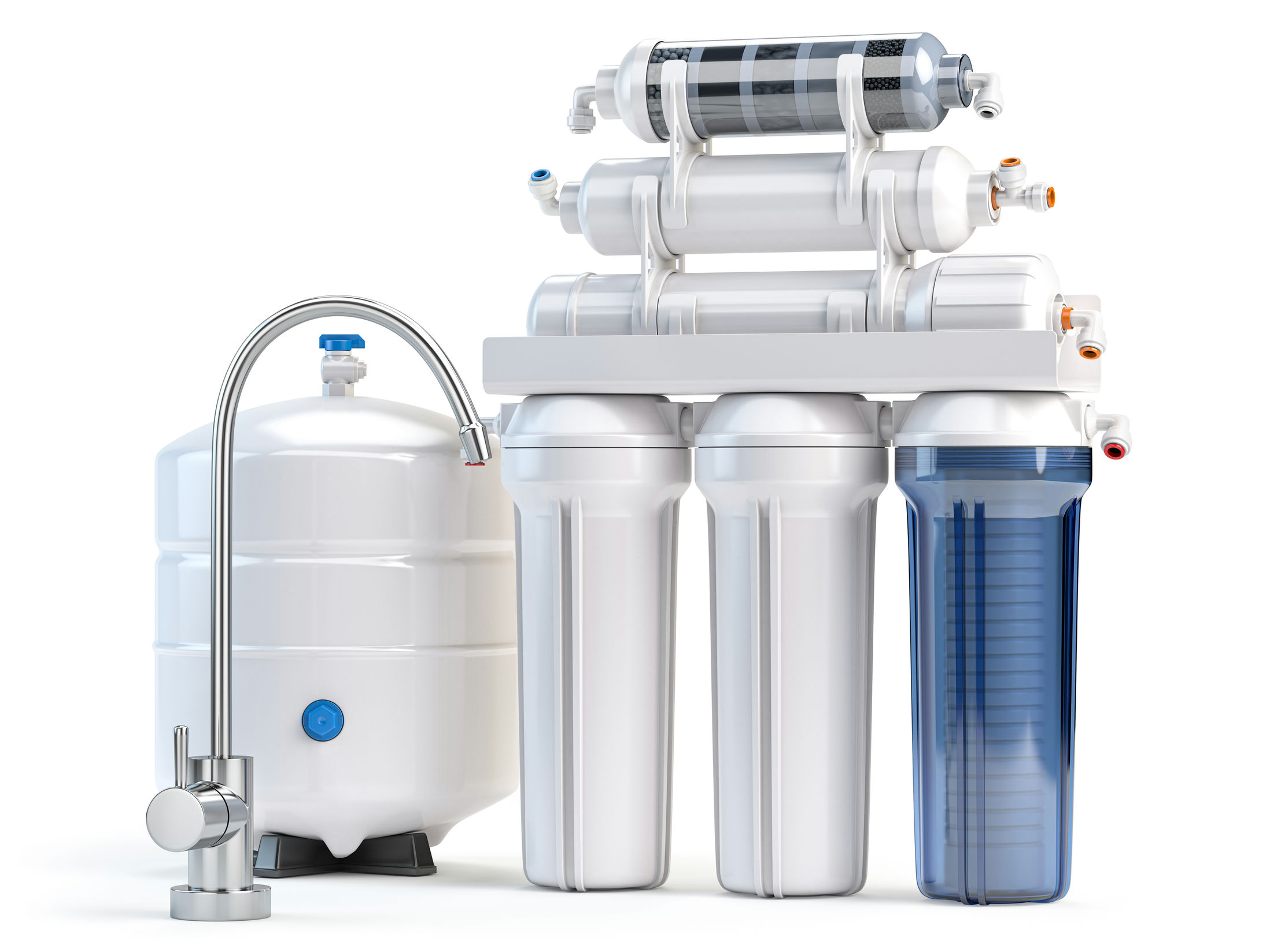 Reverse osmosis water purification system isolaterd on white. Water cleaning system. 3d illustration